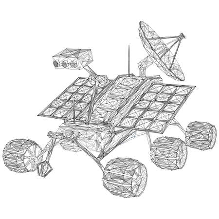 A lunar rover robot. An automatic self-propelled vehicle for exploring the extraterrestrial surface. Polygonal construction.のイラスト素材