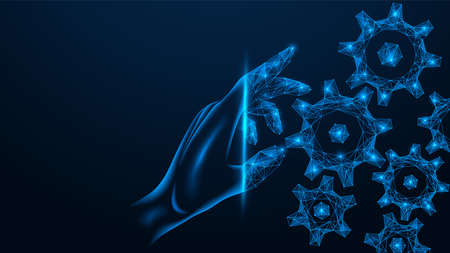 Adjustment of the digital mechanism. The hand adjusts the mechanical gears. Polygonal construction...