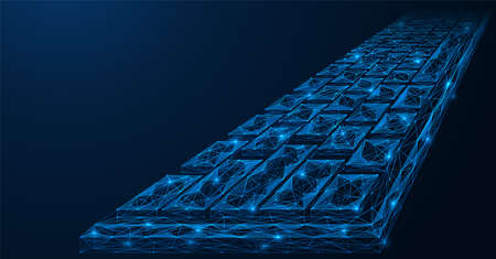 computer keyboard. Low-poly design of interconnected lines and dots. blue background.