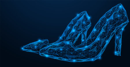 Women's high-heeled shoes. Polygonal design of interconnected lines and points. blue background.のイラスト素材