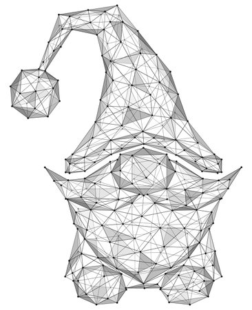 The Christmas gnome. Low-poly design of interconnected lines and dots. white background.のイラスト素材