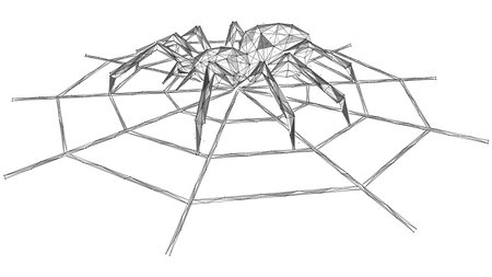 A spider in a web. Low-poly design of lines and dots. white background.のイラスト素材