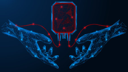 blood transfusion. Polygonal design of interconnected lines and points. blue background.のイラスト素材