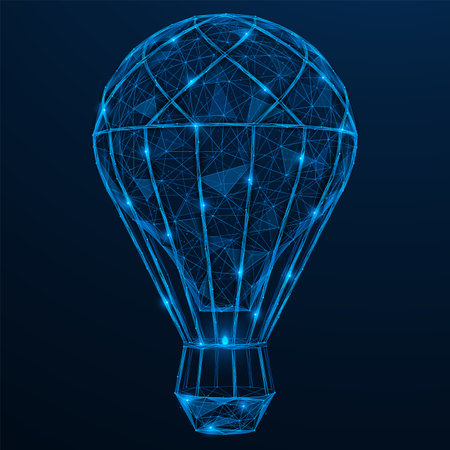 Air balloon low poly wireframe. Polygonal vector illustration. Blue background.のイラスト素材