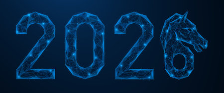 Happy New Year, numbers 2026 where the last digit 6 is made in the form of a horse's head. Polygonal...