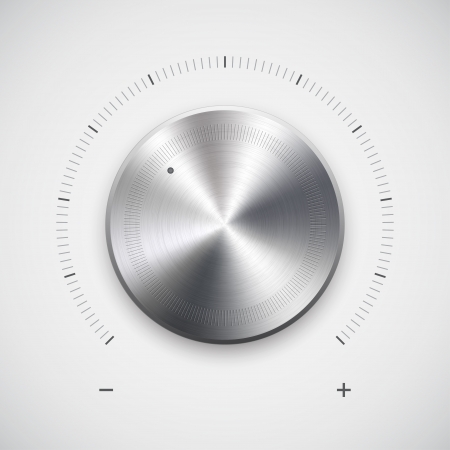 Volume button (music knob) with metal texture (steel, chrome), scale and light background for web user interfacesのイラスト素材