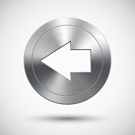 Button with metal (chrome) texture, left arrow sign, light background and shadowのイラスト素材
