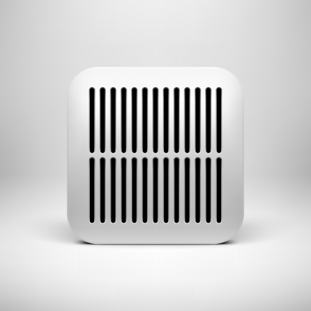 White technology app icon (button) template with circle perforated pattern, realistic  shadow and light backgroundのイラスト素材