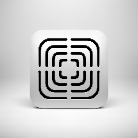 White technology app icon (button) template with circle perforated pattern, realistic  shadow and light background のイラスト素材