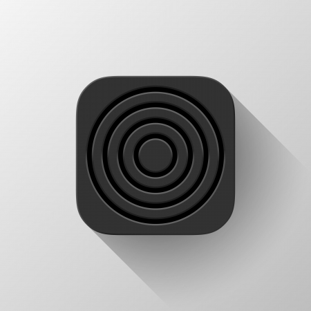 Black technology app icon (button) template with circle perforated speaker grill pattern (texture ), realistic shadow and light background user interfaces (UI), applications (apps) and presentations.のイラスト素材