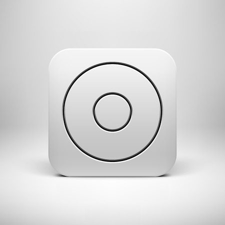 White abstract technology app icon, button template with circle perforated speaker grill pattern, realistic shadow and light background for user interfaces, UI, applications, apps, and presentations のイラスト素材