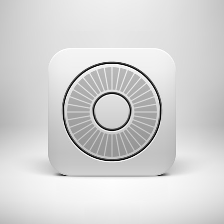 White abstract technology app icon, button template with circle perforated speaker grill pattern, realistic shadow and light background for user interfaces, UI, applications, apps, and presentations のイラスト素材