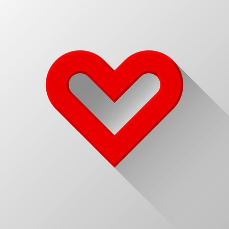 Red abstract Valentines heart sign, blank button template with flat designed shadow and light background for internet sites, web user interfaces, UI and applications, apps. Flat design. Vector.のイラスト素材