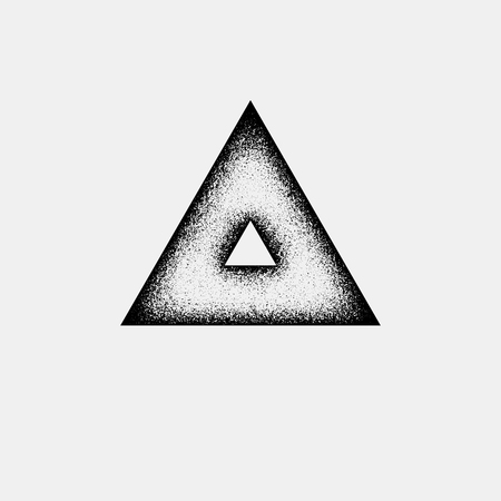 Black abstract geometric shape, triangle badge with film grain, grunge texture and light background for logo, design concepts, posters, banners, web, presentations and prints. Vector illustration.のイラスト素材