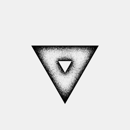 Black abstract geometric shape, triangle badge with film grain, grunge texture and light background for logo, design concepts, posters, banners, web, presentations and prints. Vector illustration.のイラスト素材