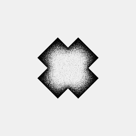 Black abstract geometric shape, cross badge with film grain, grunge texture and light background for logo, design concepts, posters, banners, web, presentations and prints. Vector illustration.のイラスト素材