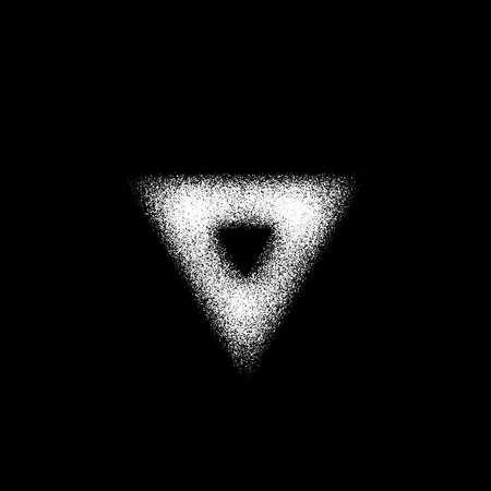 White abstract geometric shape, triangle badge with film grain, grunge texture and black background for logo, design concepts, posters, banners, web, presentations and prints. Vector illustration.のイラスト素材