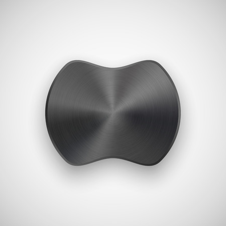 Black abstract geometric shape, ellipse, oval badge, blank button template with metal texture, realistic shadow, light background for banners, interfaces, UI, applications, apps. Vector illustration.のイラスト素材