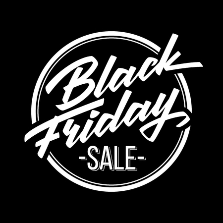 Black Friday Sale badge with handmade lettering, calligraphy and dark background for logo, banners, labels, prints, posters, web, presentation. Vector illustration.