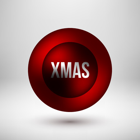 Red abstract premium bubble badge, luxury button template with Merry Christmas, xmas text, reflex, realistic shadow and light background, design concepts, banners, web. Vector illustration.のイラスト素材