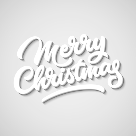 Merry Christmas, xmas badge with handwritten lettering, calligraphy with block blended shade and realistic shadow, banners, labels, postcards, prints, posters, web. Vector illustrationのイラスト素材
