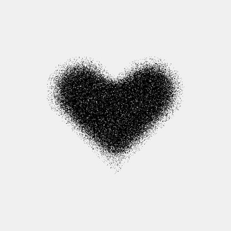 Black abstract heart sign badge, Valentines day blank button template with grain, noise, dotwork, halftone, grunge textureのイラスト素材