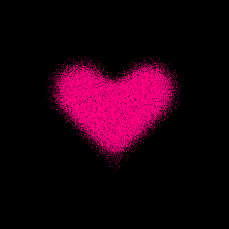 Magenta abstract heart sign badge, Valentines day blank button template with grain, noise, dotwork, halftone, grunge texture for logo, banners, labels, web, prints. 14th february. Vector illustration.のイラスト素材