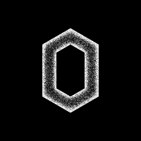 White abstract geometric shape, polygon, hex badge with film grain, noise, dotwork, grunge texture and black background for logo, design concepts, posters, banners, web and prints. Vector illustrationのイラスト素材