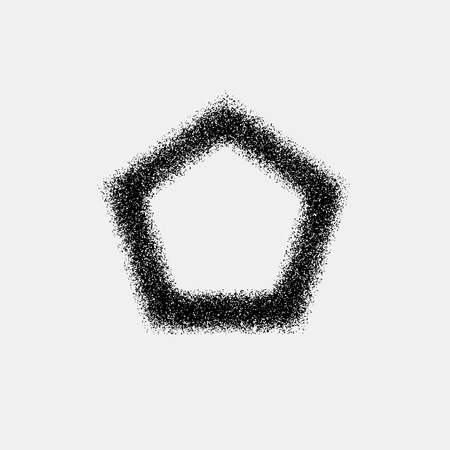 Black abstract geometric badge, polygon, hex shape with film grain, noise, dotworkのイラスト素材