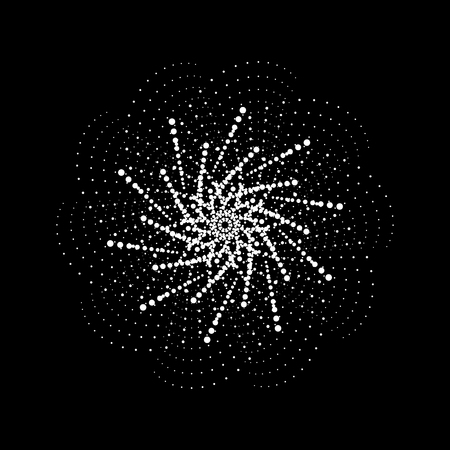 White abstract fractal, spiral, rotation, repeat reflection shape with black background for design concepts, posters, wallpapers, presentations, web and prints. illustration.のイラスト素材
