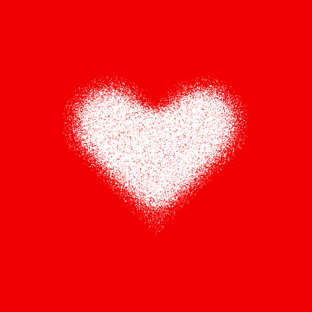 White abstract heart sign badge, Valentines day blank button template with grain, noise, dotwork, halftone, grunge texture for logo, banners, labels, web, prints. 14th february. Vector illustration.のイラスト素材