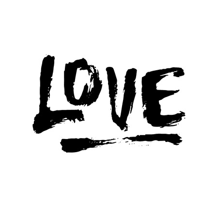 Love brushpen lettering, handwritten calligraphy with film grain, noise, dotwork, grunge texture for logo, banners, badges, labels, postcards, prints, web. Vector illustrationのイラスト素材