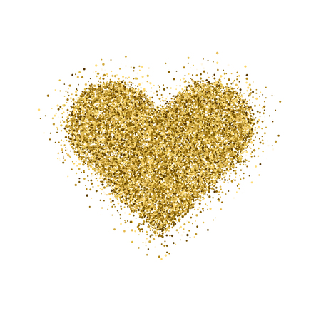 Gold glitter Valentines day heart sign badge with white background for logo, design concepts, banners, labels, postcards, invitations, prints, posters, web. Vector illustration.のイラスト素材