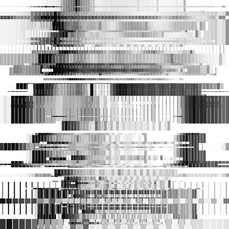 Glitch abstract background with distortion effect, bug, error, random horizontal black and white, monochrome lines for design concepts, posters, wallpapers, presentations, prints. Vector illustration.のイラスト素材