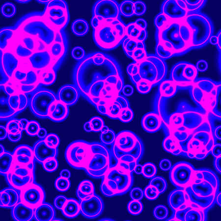 Blue abstract background with seamless neon magenta glowing blobs, bubbles, circles for design concepts, wallpapers, presentations, web, prints. Vector illustration.のイラスト素材