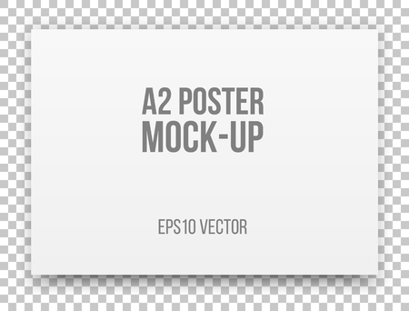 A2 white poster realistic template, mock-up with margins, soft shadow and transparent background for design concepts, presentations, web, identity, prints. Vector illustration.のイラスト素材