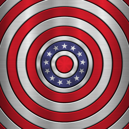 4th of July Independence Day badge, circle button template with metal texture, chrome, silver, steel and realistic reflex for logo, design concepts, interfaces, apps. Vector illustration.のイラスト素材