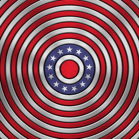 4th of July Independence Day badge, background with metal circular polished, brushed concentric texture, chrome, silver, steel for design concepts, wallpapers, web and prints. Vector illustration.のイラスト素材