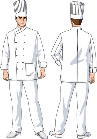 The suit of the cook consists of a jacket, trousers and a cap.のイラスト素材