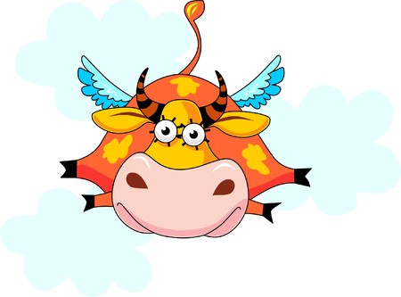 At a cow wings have grown and it flies on the sky.のイラスト素材