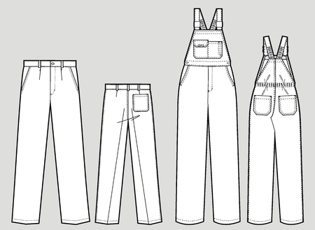 Two kinds of trousers with pockets and shoulder strapsのイラスト素材