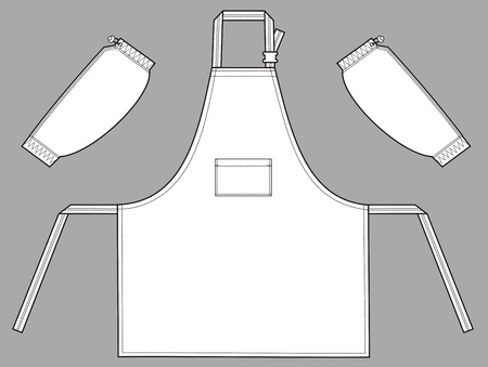 Apron in the form of a trapeze with a pocket and oversleeves のイラスト素材