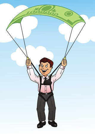 The businessman jumps with a parachute in the form of a monetary banknoteのイラスト素材