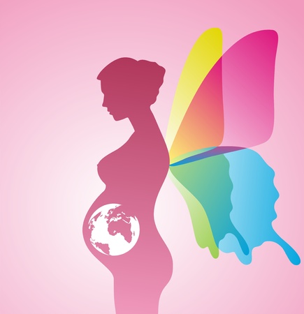 Silhouette of the pregnant woman with wings of the butterfly on a backのイラスト素材