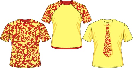 Three kinds of T-shirts with pattern drawing of hohlomaのイラスト素材