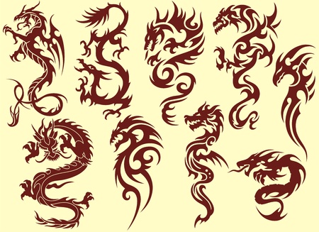 Several types of stylized dragons for tattoosのイラスト素材