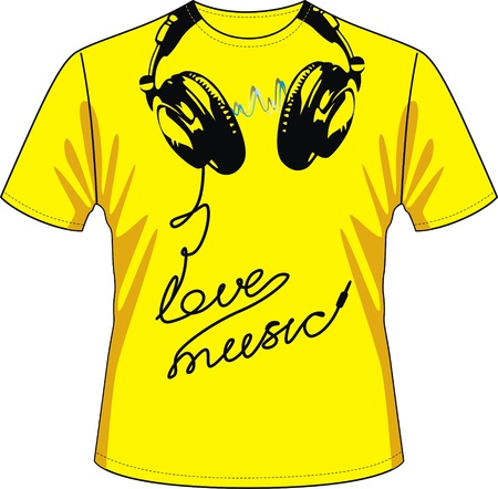 T-shirt with drawing in the form of ear-phones and a wireのイラスト素材