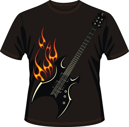 T-shirt with drawing in the form of a guitar on fireのイラスト素材