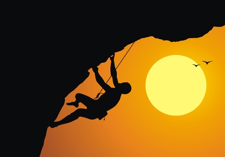 The rock-climber rises on the rock on a ropeのイラスト素材