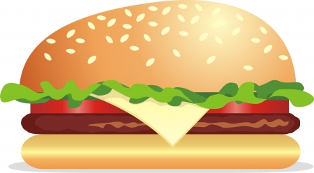 Hamburger with a cutlet, a tomatoes, cheese and saladのイラスト素材